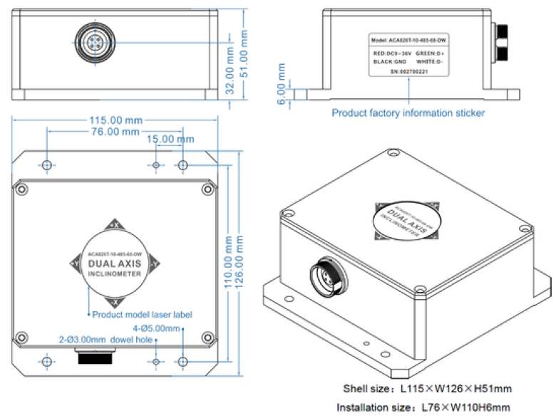 Inclinomètre immergeable durci haute précision | ±5 à ±90° | Sortie ...