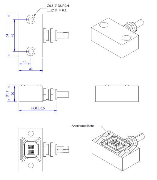DA54 - Extensomètre miniature à coller - 1000 µm/m - sortie amplifiée - IP65
